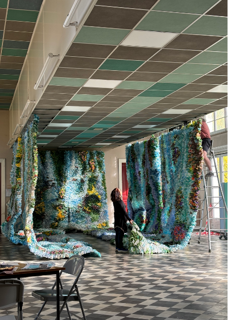 Monumental papier sculptures installation in progress